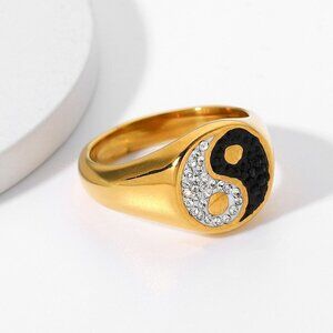 You Are My Ying Yang Rhinestone Ring Gold
